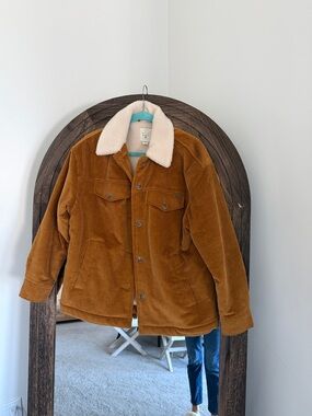 Billabong Corduroy Puffer Jacket with Sherpa Collar - Camel/Tan